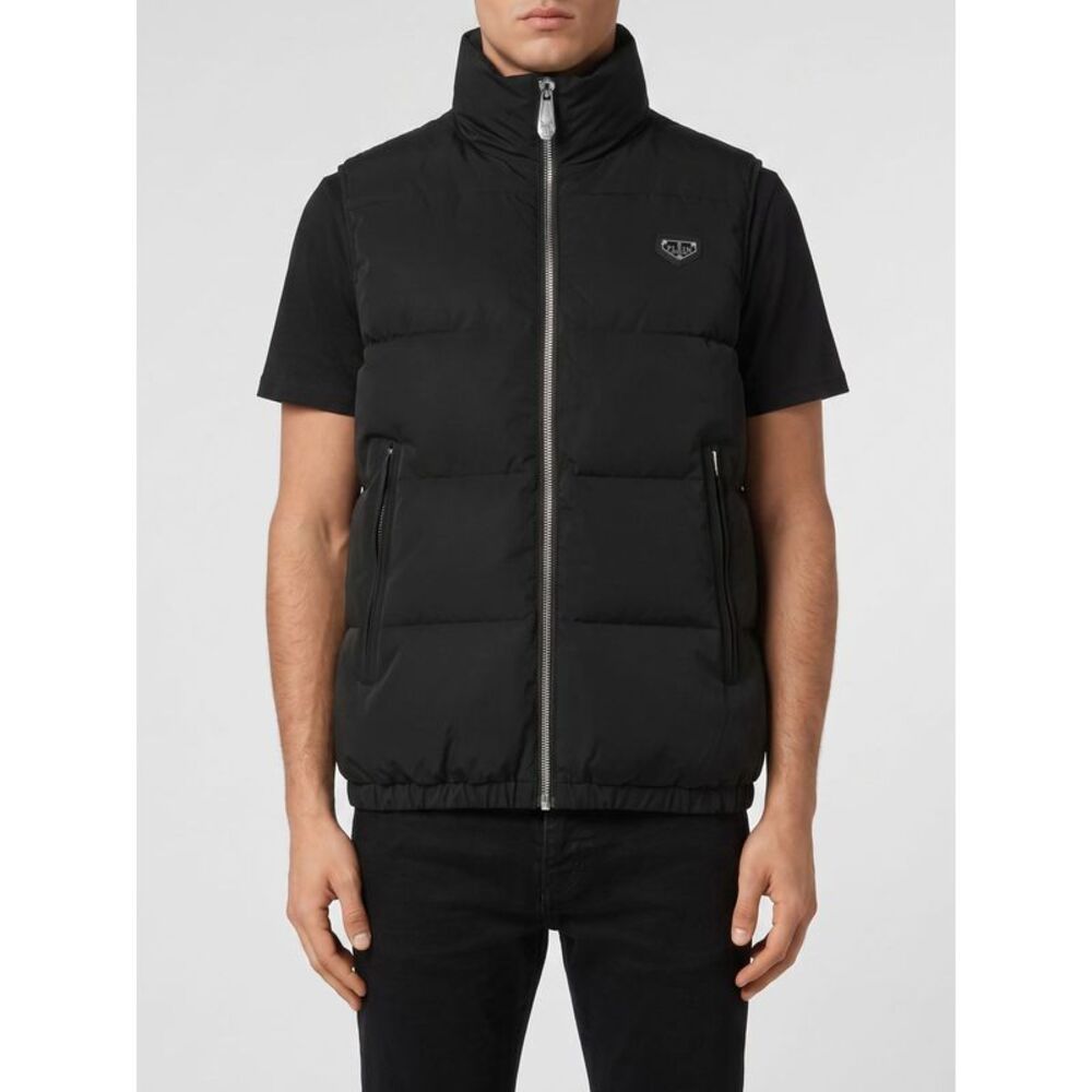 Philipp Plein Men Philipp Plein High Neck Padded Technical Fabric Vest With Zip